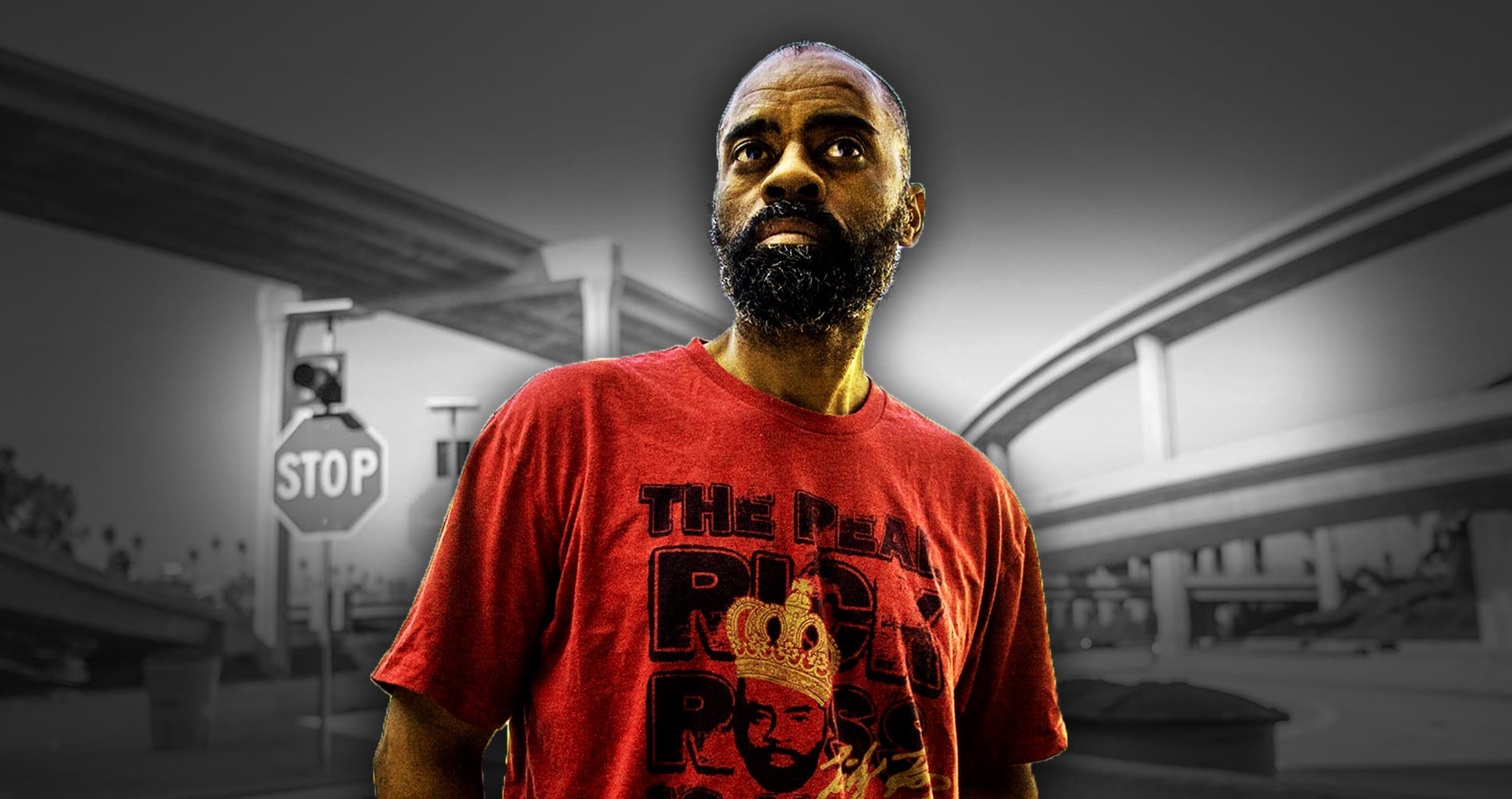 Freeway Ricky Ross under a freeway overpass